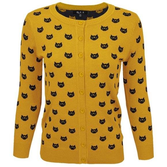 Kitty Round Neck Cat Pattern Cardigan Sweater